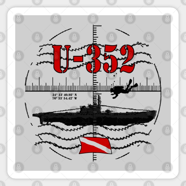 U-352 WWII Submarine Scuba Wreck Diver U-Boat North Carolina Scuba Diving Sticker by TeeCreations